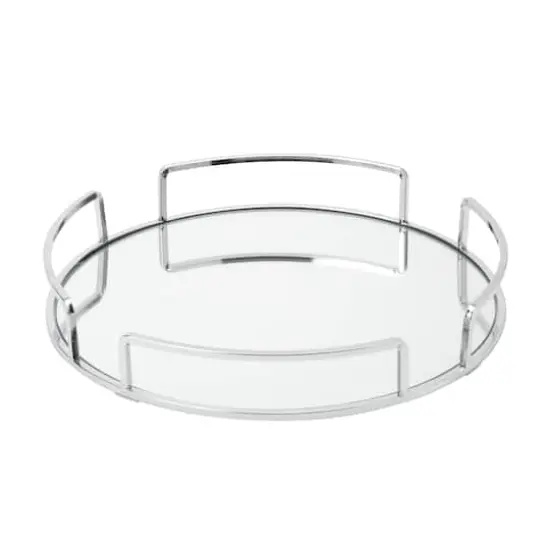 Home Details 13" Chrome Modern Round Mirror Vanity Tray {1}