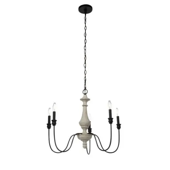 Hello Honey® Robert Stevenson Lighting Magnolia 25" Matte Black 5-Light White Washed Wood and Metal Chandelier {9}