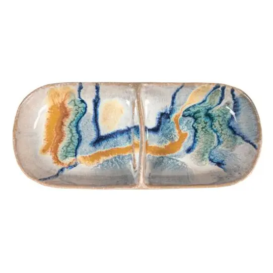Hello Honey&reg; 11.5" Multicolor Abstract Line Stoneware Server {10}