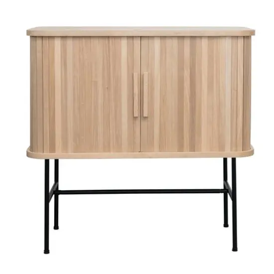 Hello Honey&reg; 3ft. Natural Wood & Black Metal Cabinet with Sliding Doors {1}