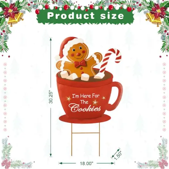 Glitzhome&reg; 30.25" Metal Gingerbread Man in Coffee Mug Yard Stake {8}