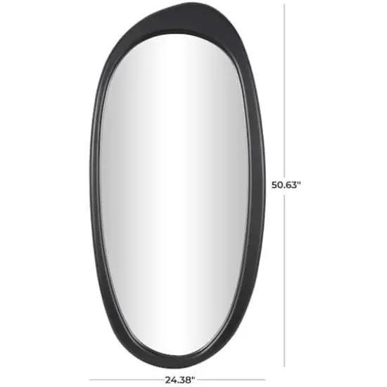 51" Black Wooden Abstract Oval Framed Wall Mirror {4}