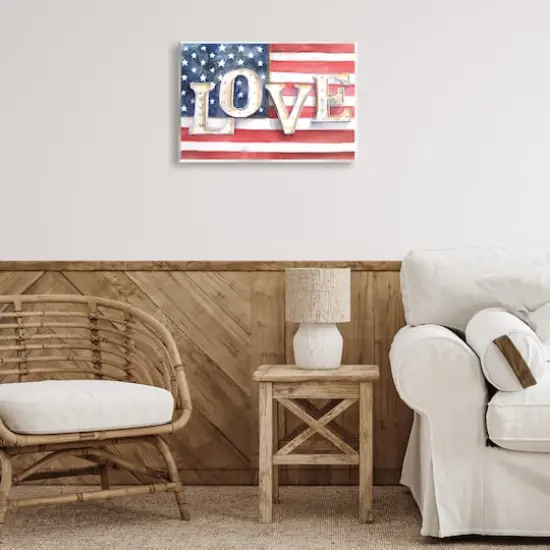 Stupell Industries Vintage Love Text Over Stitched American Flag Wall Plaque Art {3}