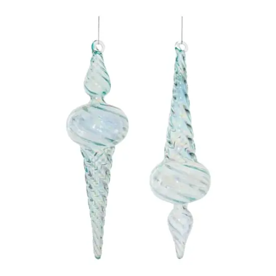 9.5" Iridescent Swirl Glass Finial Ornament Set {1}
