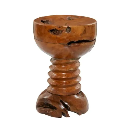 20" Brown Teak Wood Rustic Stool {4}