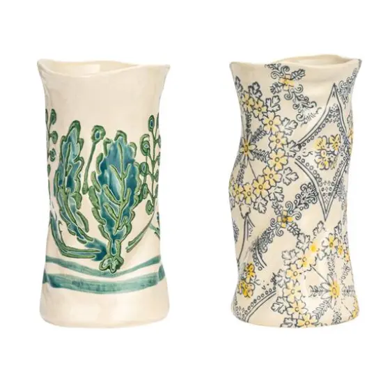 Hello Honey&reg; 7" Multicolor Wax Relief Patterned Round Stoneware Vase Set {4}