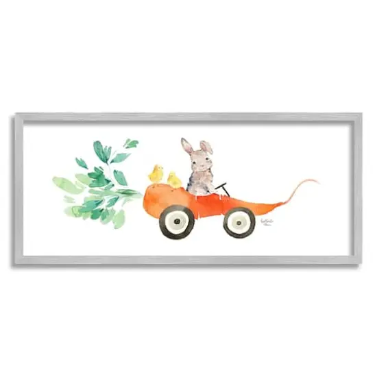 Stupell Industries Spring Rabbit Chicks Riding Seasonal Carrot Wagon Framed Giclee Art Gray {1}