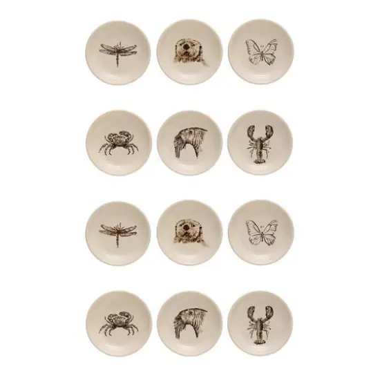 Hello Honey&reg; 3" Cream Round Stoneware Dish Set with Animal Prints {1}