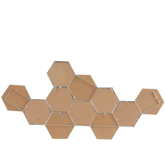 CosmoLiving by Cosmopolitan Brown Wood Honeycomb Geometric Wall Decor with Mirrors 40" x 1" x 19" {5}