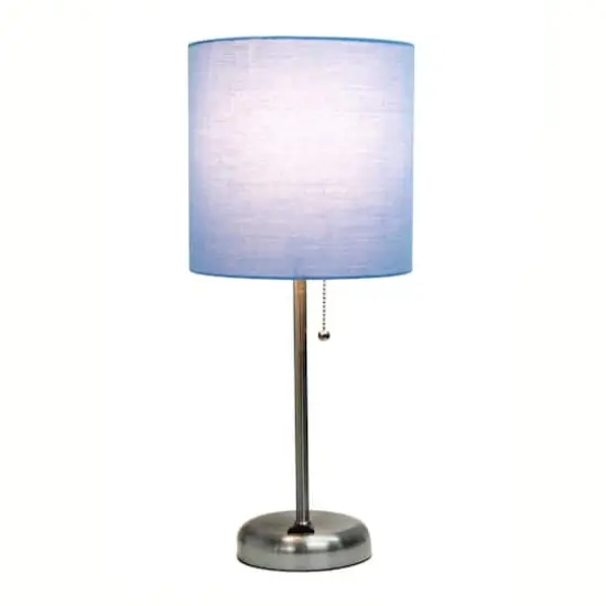 Creekwood Home Oslo 19.5" Power Outlet Table Lamp Brushed Steel Base/Blue Shade {5}