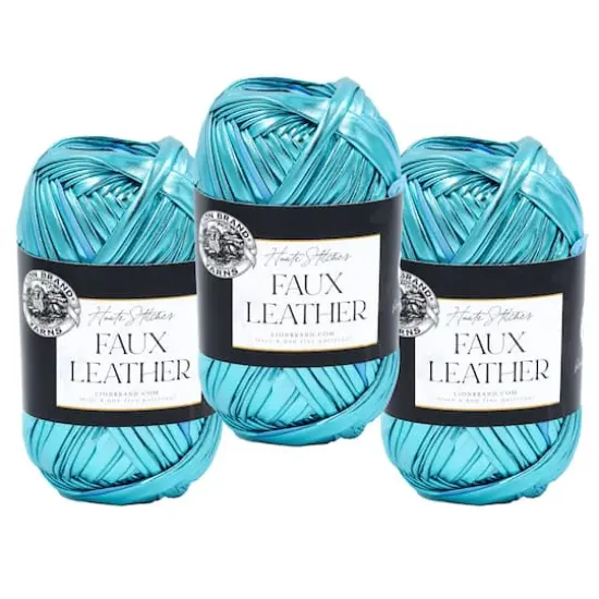 3 Pack Lion Brand&reg; Haute Stitches Faux Leather Yarn Caribbean Blue {1}