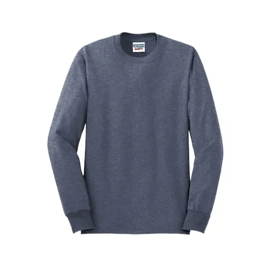 JERZEES® Dri-Power® 50/50 Cotton/Poly Long Sleeve T-Shirt Vintage Heather Navy {1}