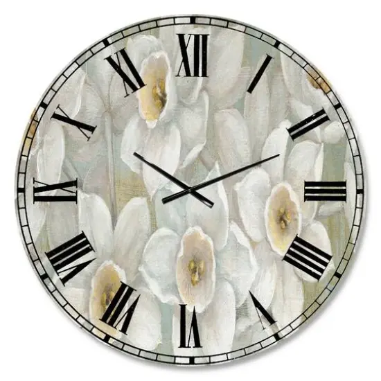 Designart 'Pure Pastel White Flowers Traditional Wall Clock {1}