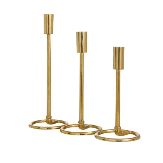 Set of 3 Gold Aluminum Contemporary Candle Holders, 14" x 5" x 5" {3}