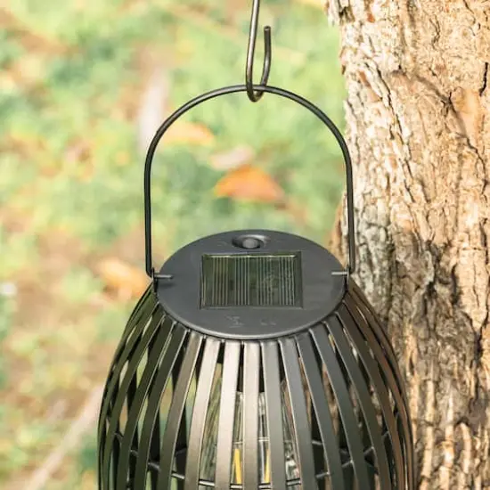 Glitzhome&reg; 9.75" Metal Woven Solar Powered Hanging Lantern, 2ct. Black {9}