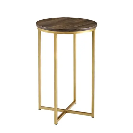 Walker Edison 16" Glam Round Side Table Dark Walnut/Gold {1}