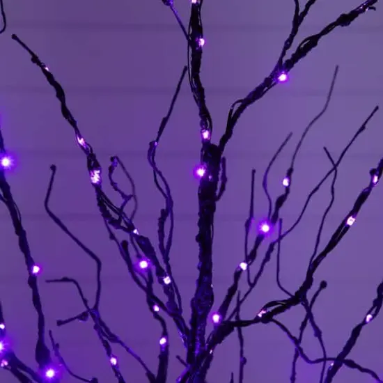 4ft. Pre-Lit Halloween Black Twig Artificial Tree with 180 Orange & Purple LED Lights {6}