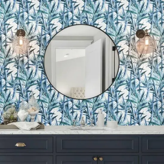 RoomMates Lucky Bamboo Peel & Stick Wallpaper Blue/White {7}