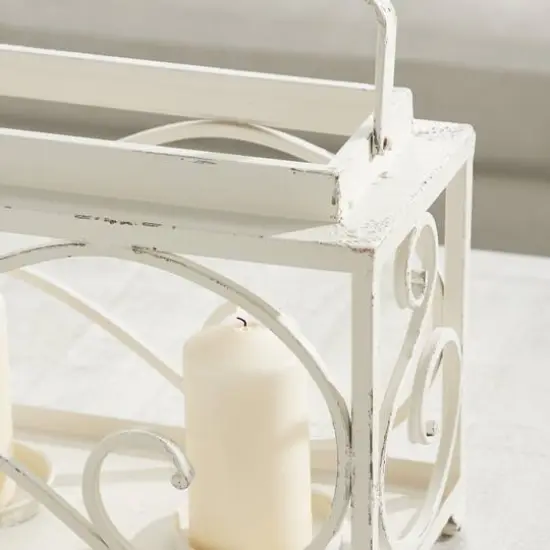 24" White Iron Vintage Candlestick Holder {5}