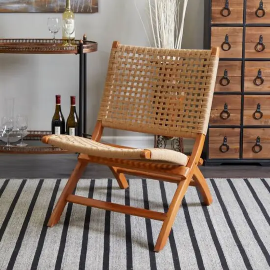 35" Brown Wood Handmade Woven Accent Chair {7}