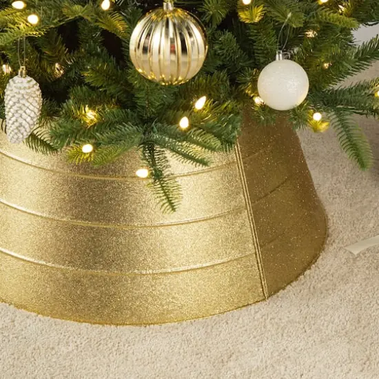 Glitzhome&reg; 2ft. Gold Glitter Metal Tree Collar {5}