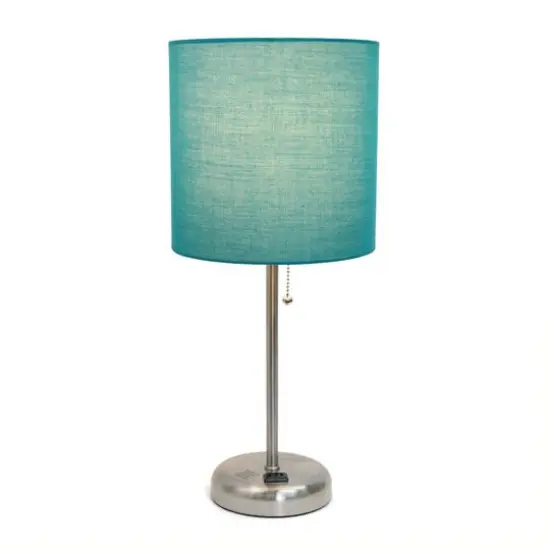 Creekwood Home Oslo 19.5" Power Outlet Table Lamp Brushed Steel Base/Teal Shade {5}