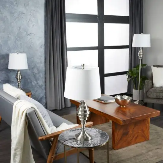 Set of 3 Silver Iron Coastal Table Lamp, 59" x 10" x 10" {15}