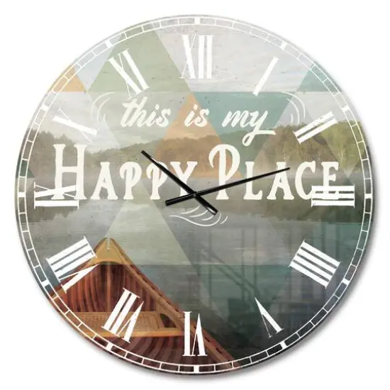 Designart 'Lake House Happy Quote Traditional Wall Clock {1}