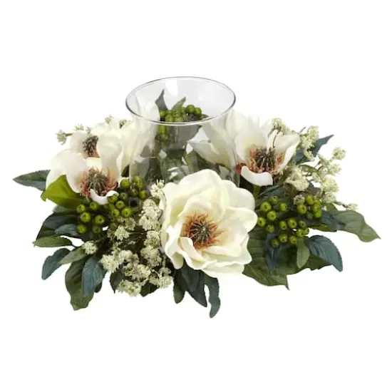 6.5" White Magnolia Silk Flower Candelabrum {3}