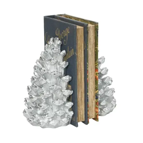 Hello Honey&reg; Pinecone Bookends Set Silver {4}