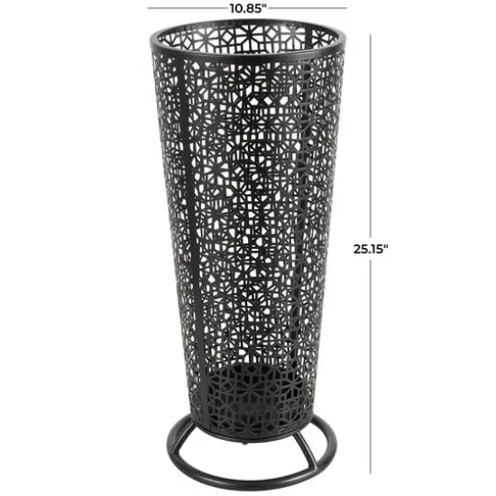 25" Black Ornate Metal Umbrella Stand {8}