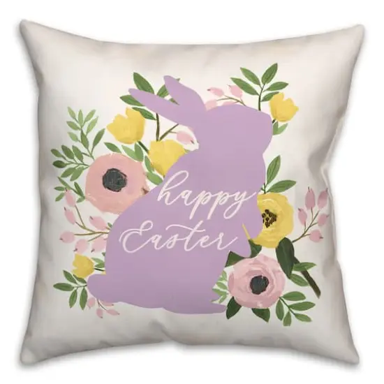 Happy Easter Floral Bunny 18" x 18" Throw Pillow {1}