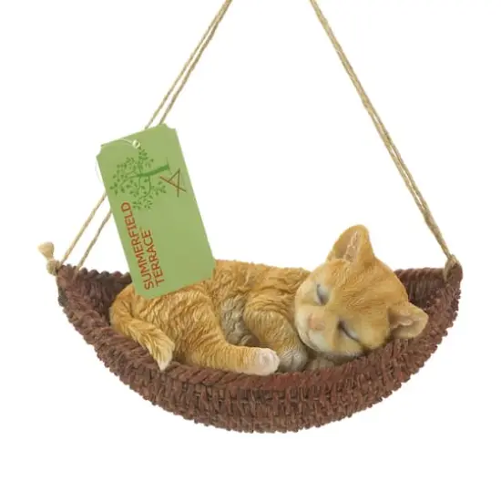 7" Napping Cat on Hammock Figurine {3}