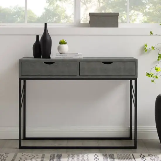 Walker Edison Gray 2-Drawer Faux Shagreen Entry Table {4}