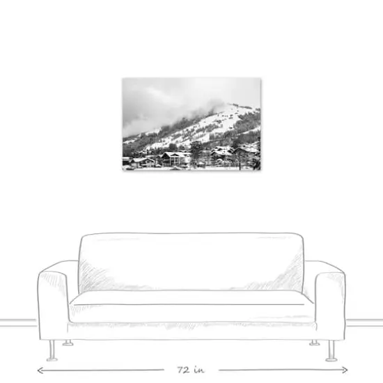Grayscale Mountain Homes 36x24 Canvas Wall Art {6}