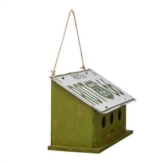 Glitzhome&reg; 14" Hanging Wood and Metal Green Licence Plates Garden Birdhouse {8}