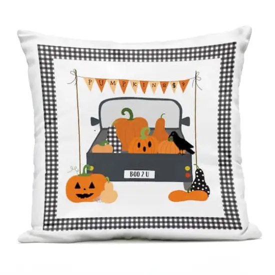 Stupell Industries Pumpkin Truck with Gingham Border Outdoor Printed Pillow {1}