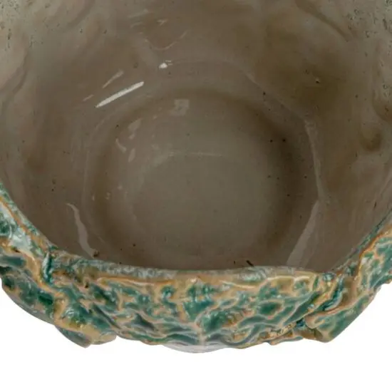 Hello Honey&reg; 5.75" Green Reactive Glaze Embossed Stoneware Cabbage Planter {9}