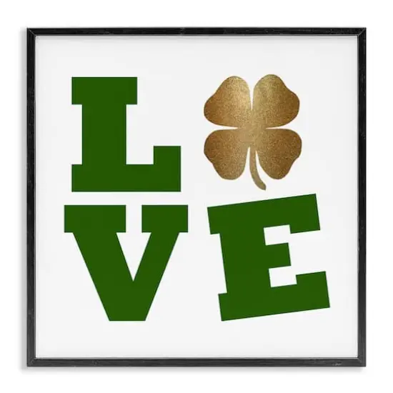 Stupell Industries St Patrick's Day Clover Love Framed Giclee Art Black {1}