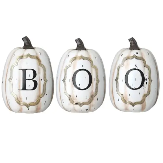 13" White Boo Pumpkin Set {1}