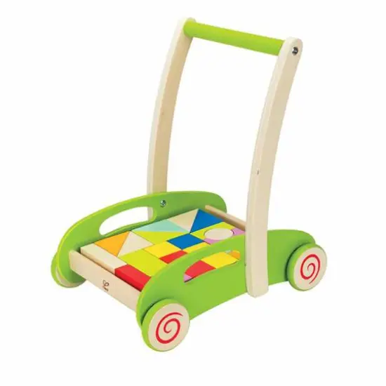 Hape Green Block & Roll Cart Toddler Wooden Push & Pull Toy {1}