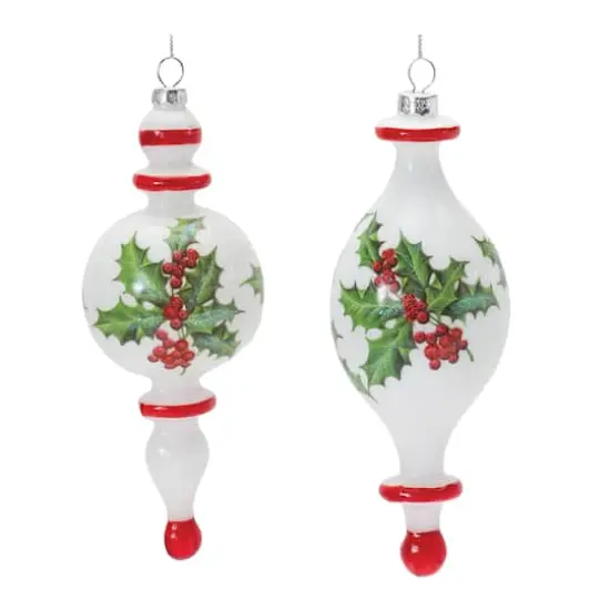 6ct. Holly Glass Finial Drop Ornament Set {3}