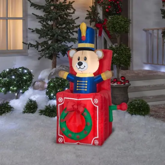 5ft. Animated Airblown&reg; Collection Pop Up Bear Jack in the Box with 3 White LED Lights {3}