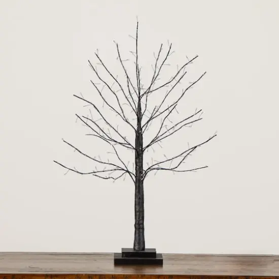 2ft. Pre-Lit Artificial Halloween Black Twig Tree with 210 Warm White Fairy Copper Wire LED Lights {8}