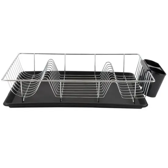 Kitchen Details Black 3-Piece Chrome Dish Rack with Tray {8}