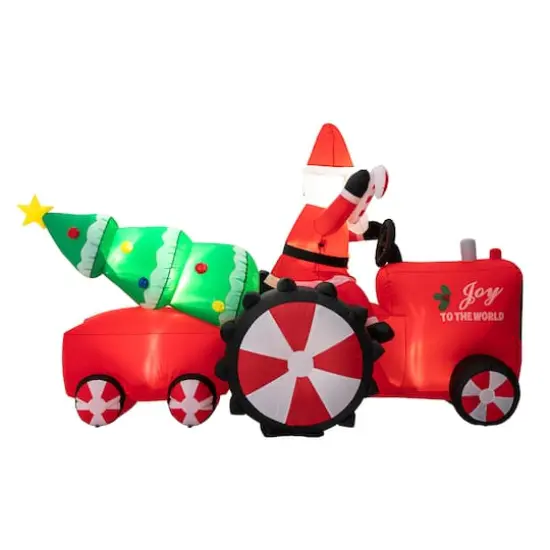 Glitzhome&reg; 11ft. Lighted Inflatable Santa on Tractor D&eacute;cor {16}