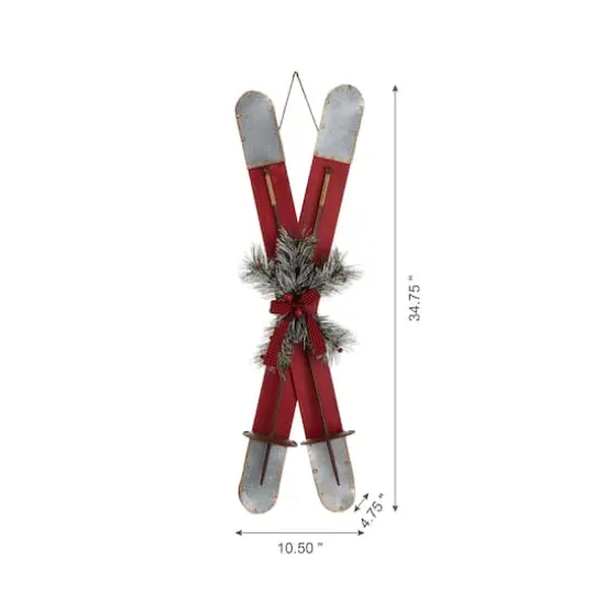 Glitzhome&reg; 35" Red Wooden & Galvanized Ski Porch D&eacute;cor {6}