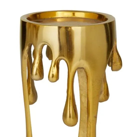 CosmoLiving by Cosmopolitan Gold Aluminum Pillar Candle Holder with Dripping Melting Designed Legs Set {4}