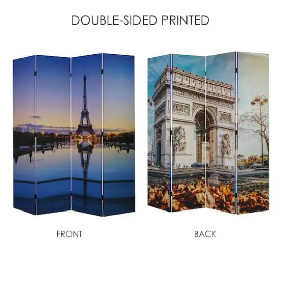 American Art Decor&trade; 6ft. Double-Sided 4-Panel Paris Eiffel Tower and Arc de Triomphe Portable Canvas Room Divider {6}