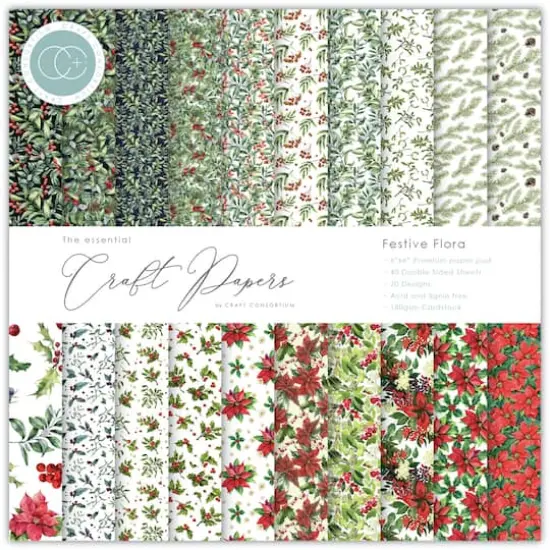 Craft Consortium Festive Flora Double-Sided Paper Pad, 6" x 6" {1}